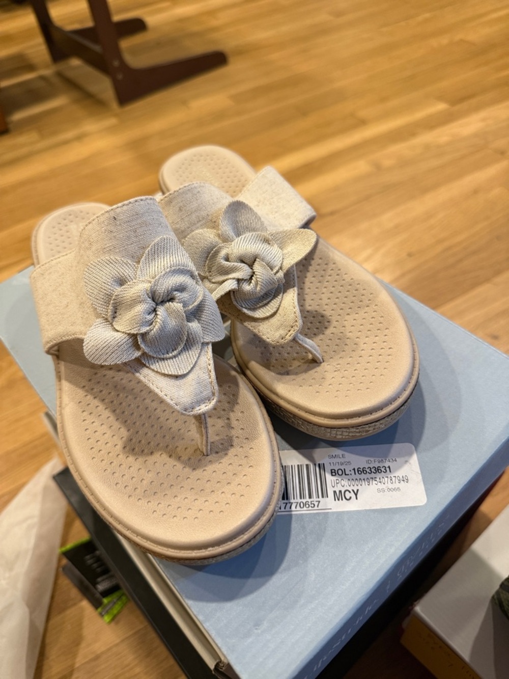 Beige Flower Thong Sandals (63)